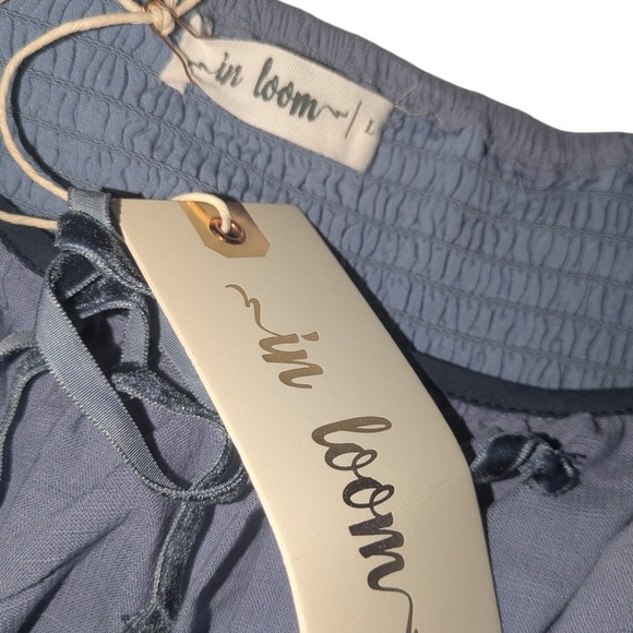 In Loom Women Blue Puff Sleeve Velvet Tie Smocked Back Midi Cottagecore Dress L - Picture 5 of 7